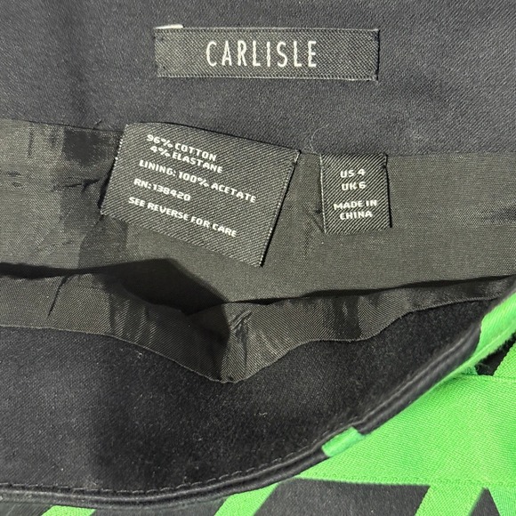 Carlisle Black Green Geometric Tape Pencil Skirt Women Size 4 Cotton Stretch - Picture 4 of 9